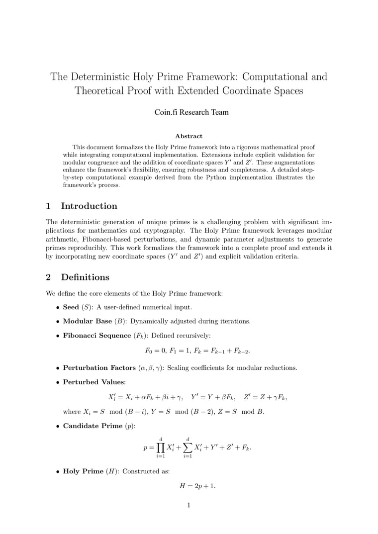 First page of The Deterministic Holy Prime Framework