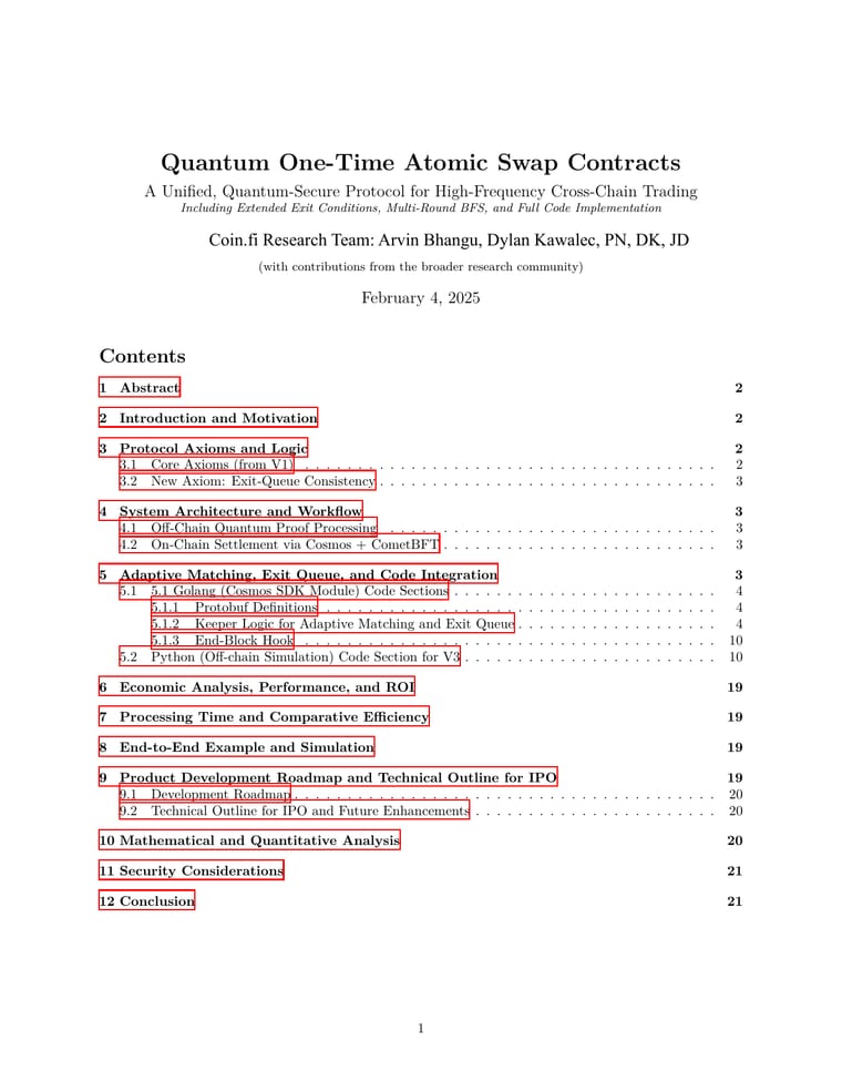 First page of Quantum One-Time Atomic Swap Contracts