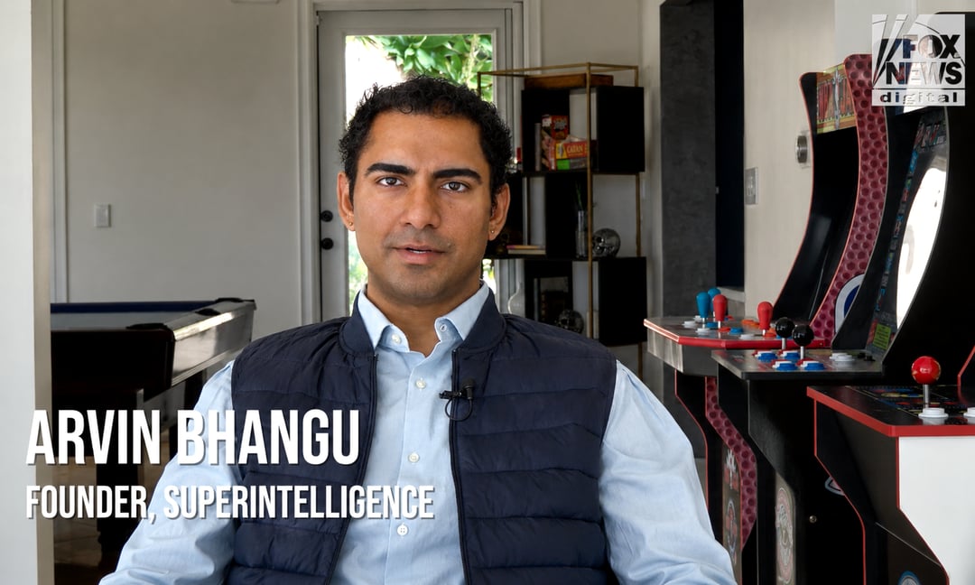 Arvin Bhangu on Fox News, the lower third reading Founder, Superintelligence.